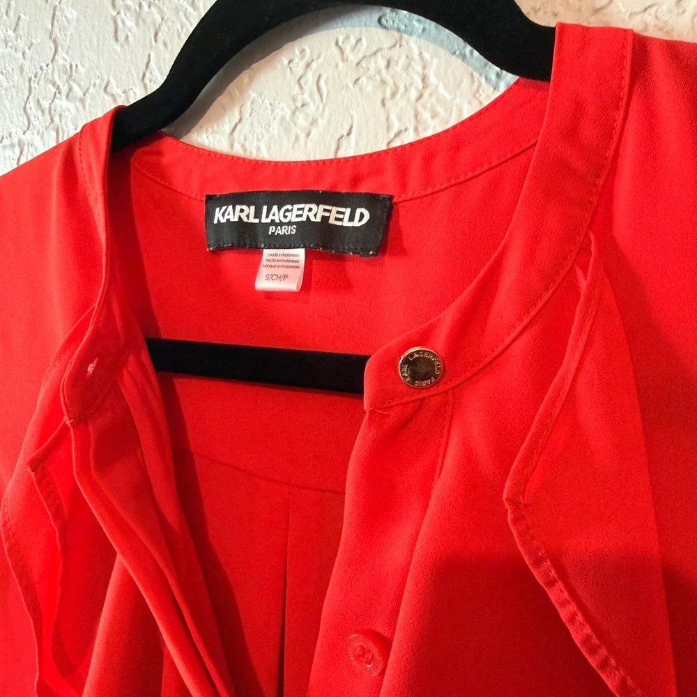 Karl Lagerfeld Paris Ruffle Front Sleeveless Blouse Size S Red Chic Professional